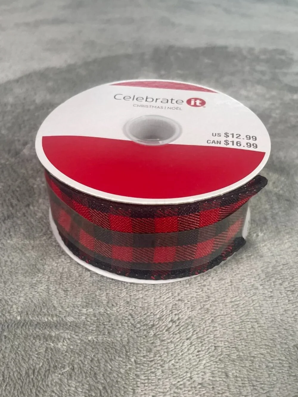 Celebrate It Red Black Buffalo Check Wired Ribbon 1.5in x 30ft Christmas NWT